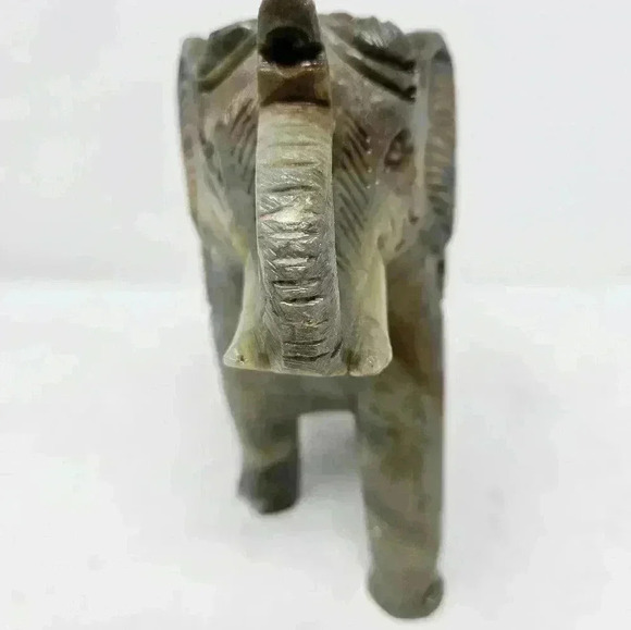 Hand Carved Soapstone Stone Elephant Baby Inside Green Figurine Natural Colors - Picture 3 of 9